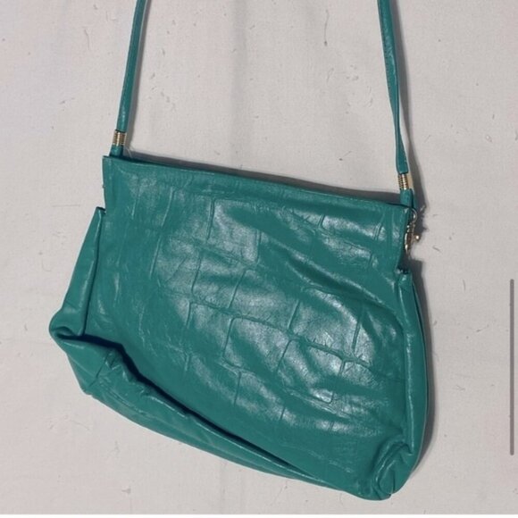 Vintage Green Leather Cross Body Bag Purse - Picture 7 of 11